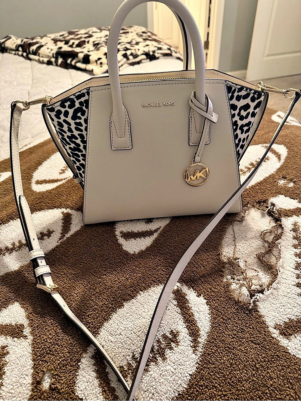 Michael Kors Carson Small Leopard Print Calf Hair Satchel